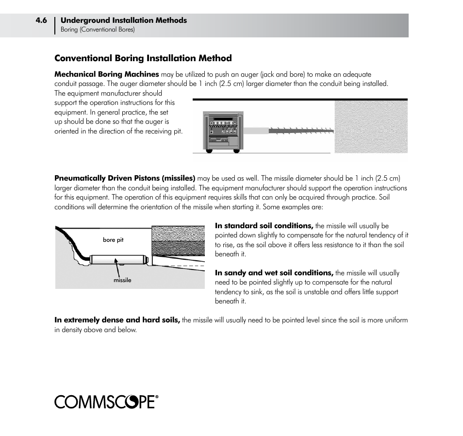 Conventional boring installation method | CommScope ConQuest Conduit Construction User Manual | Page 24 / 79