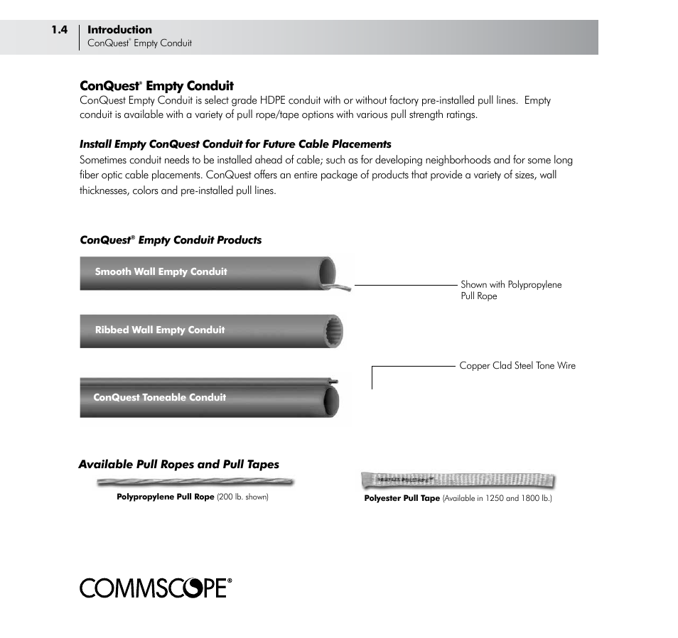 Conquest, Empty conduit | CommScope ConQuest Conduit Construction User Manual | Page 8 / 79