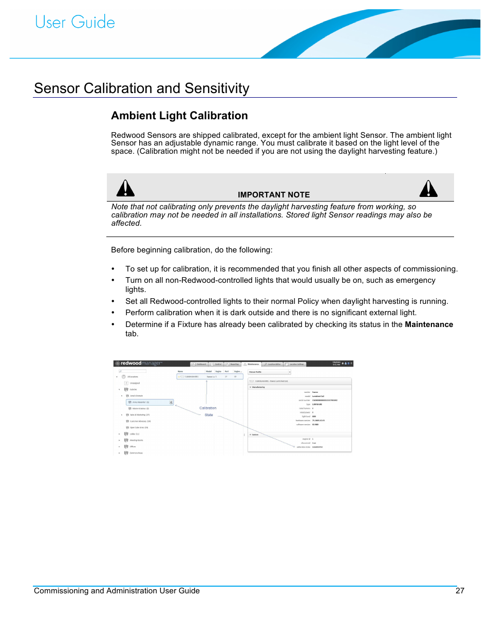 Sensor calibration and sensitivity, Ambient light calibration | CommScope Redwood version 3.1 User Manual | Page 28 / 42