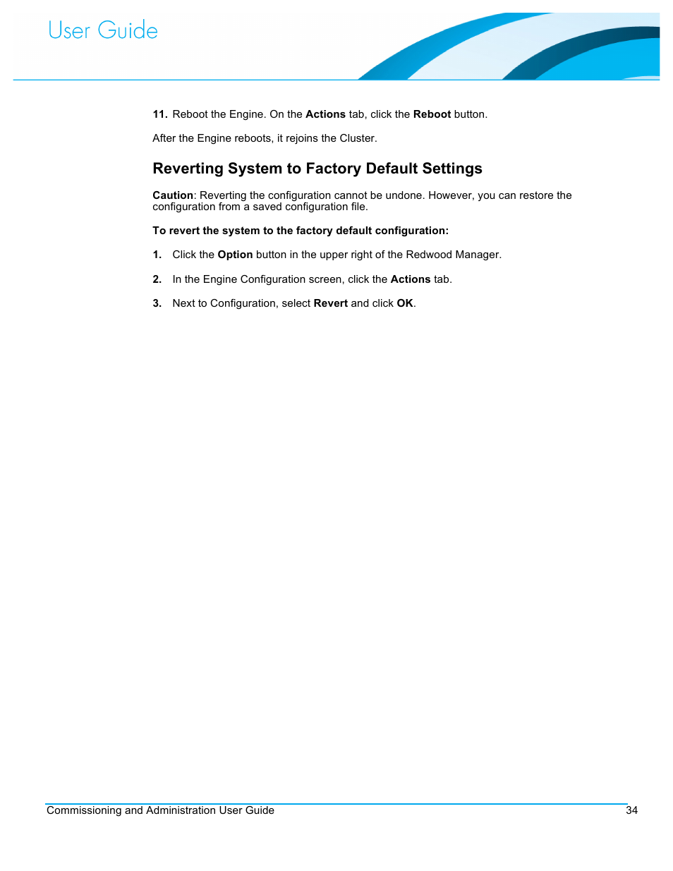 Reverting system to factory default settings | CommScope Redwood version 3.1 User Manual | Page 35 / 42