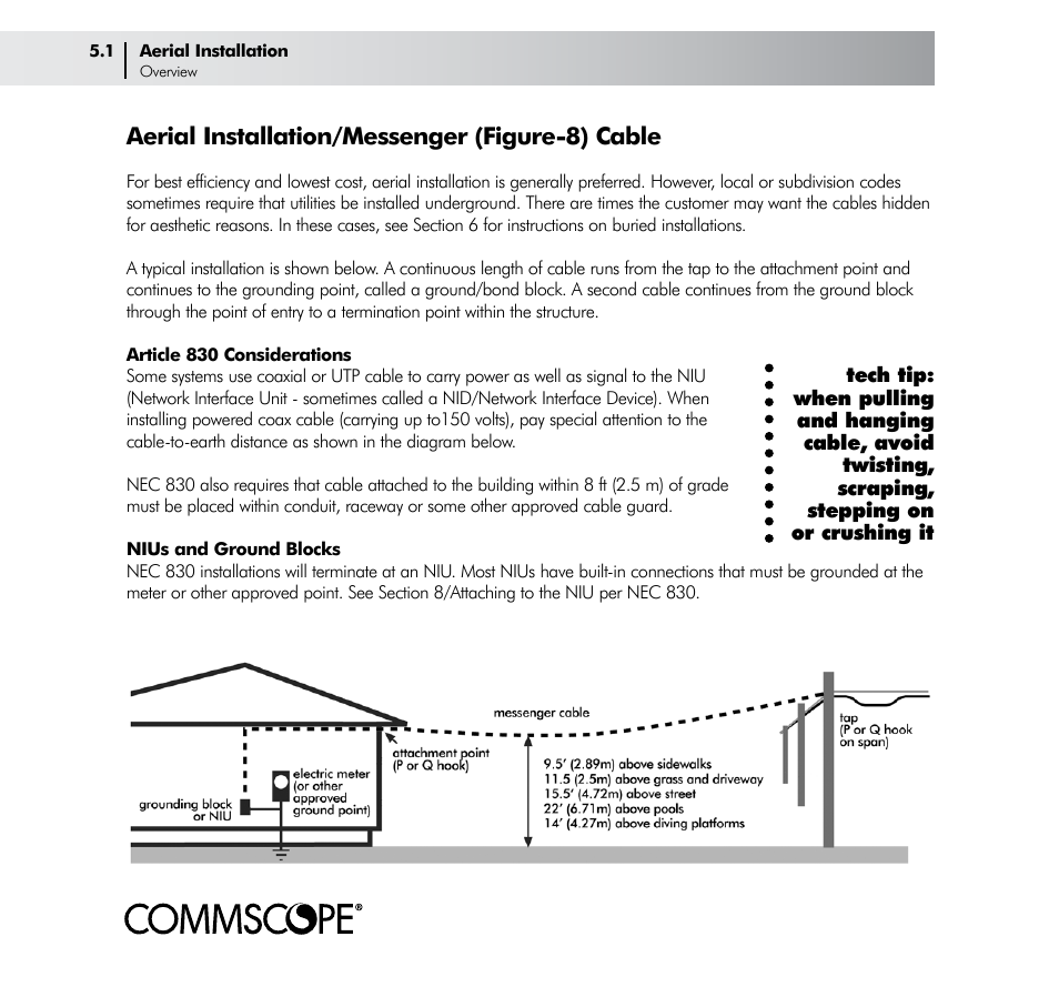 Aerial installation/messenger (figure-8) cable | CommScope Drop Cable User Manual | Page 20 / 66