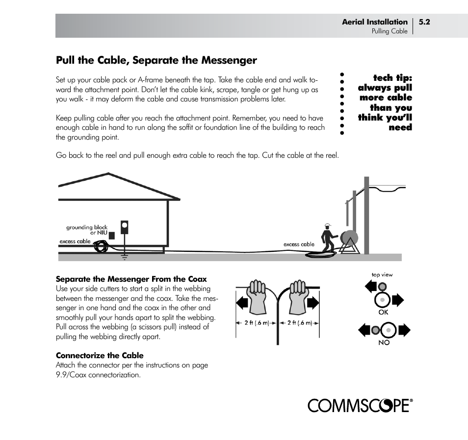 Pull the cable, separate the messenger | CommScope Drop Cable User Manual | Page 21 / 66