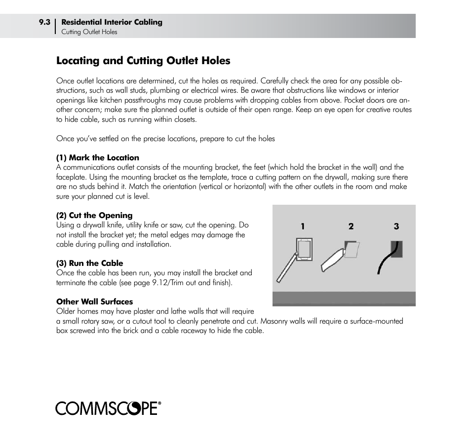 Locating and cutting outlet holes | CommScope Drop Cable User Manual | Page 38 / 66