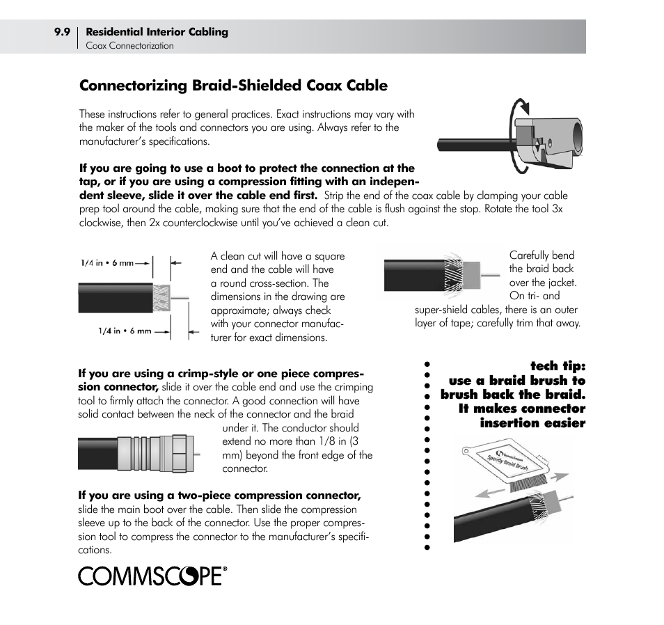 Connectorizing braid-shielded coax cable | CommScope Drop Cable User Manual | Page 44 / 66