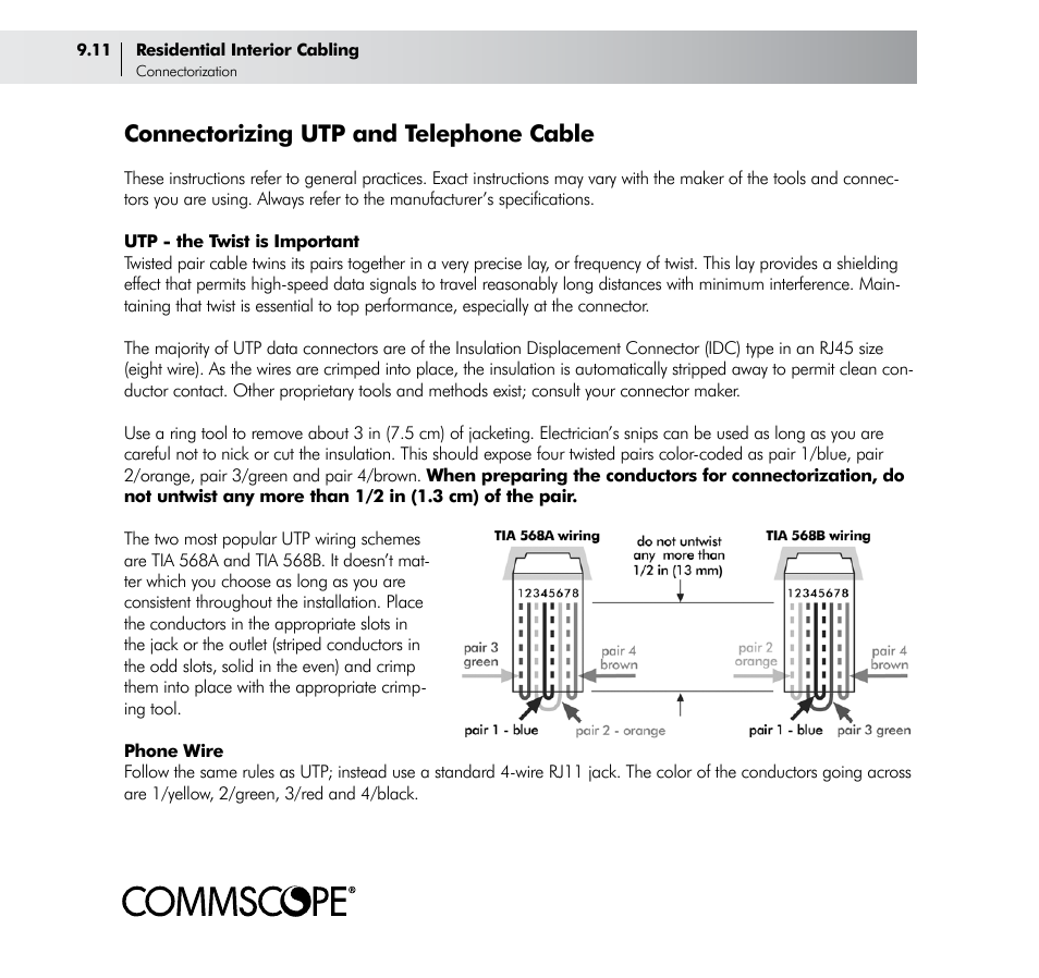 Connectorizing utp and telephone cable | CommScope Drop Cable User Manual | Page 46 / 66