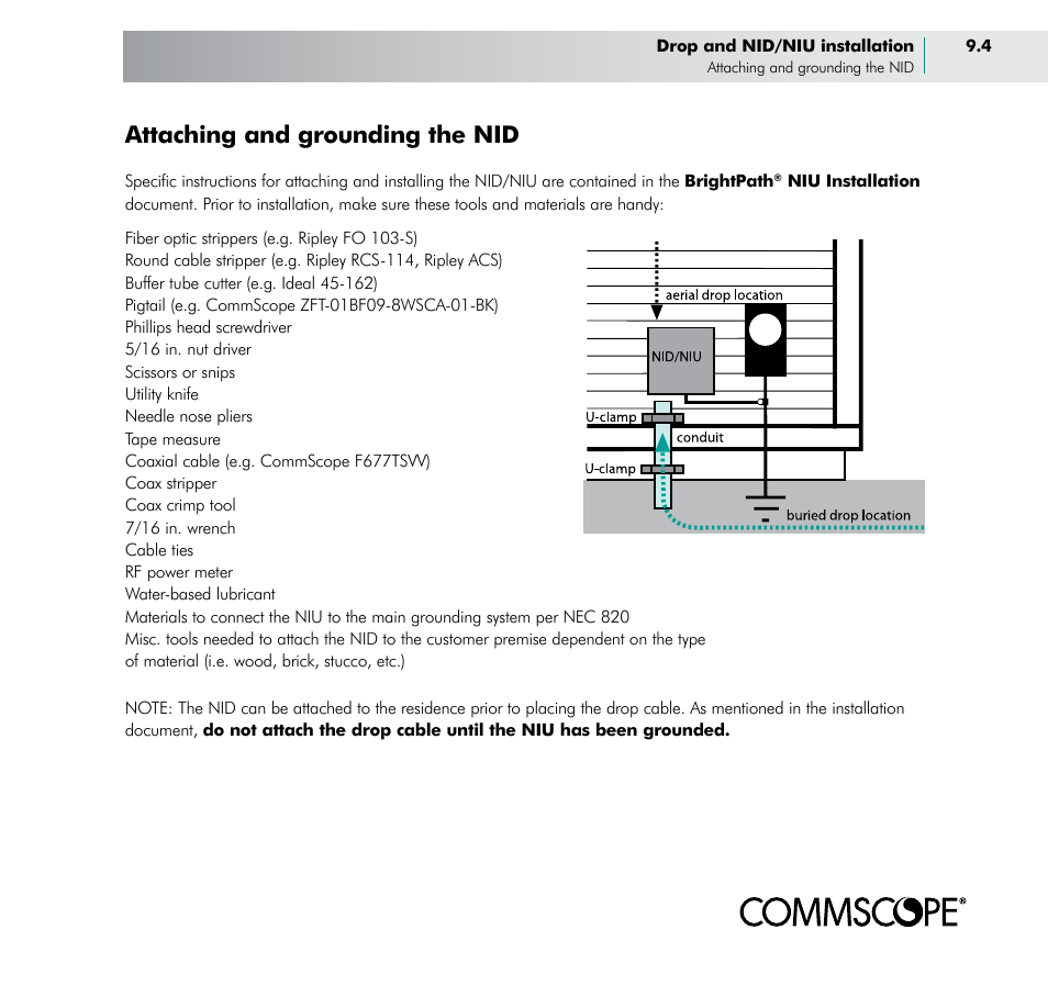 Attaching and grounding the nid | CommScope BOSTM BrightPath Optical Solutions User Manual | Page 37 / 48