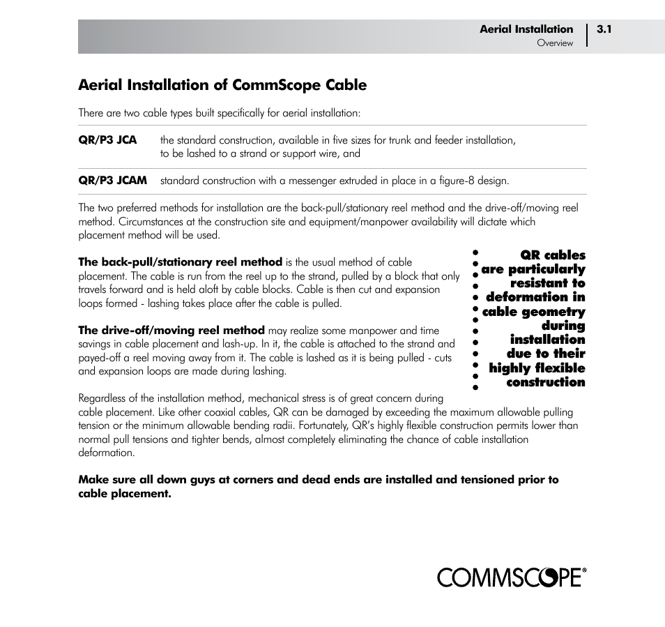 Aerial installation of commscope cable | CommScope Trunk & Distribution Cable User Manual | Page 15 / 74