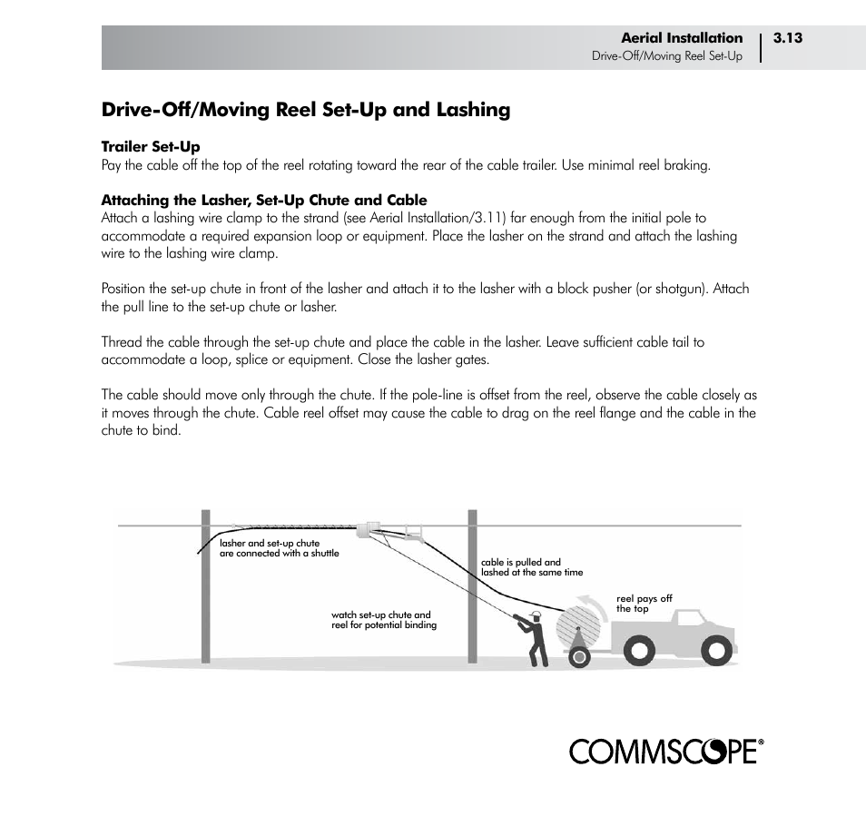 Drive-off/moving reel set-up and lashing | CommScope Trunk & Distribution Cable User Manual | Page 27 / 74