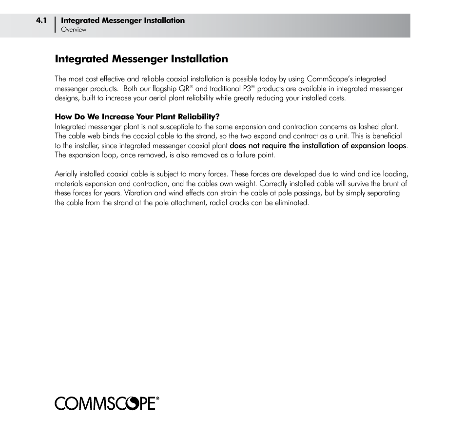 Integrated messenger installation | CommScope Trunk & Distribution Cable User Manual | Page 30 / 74