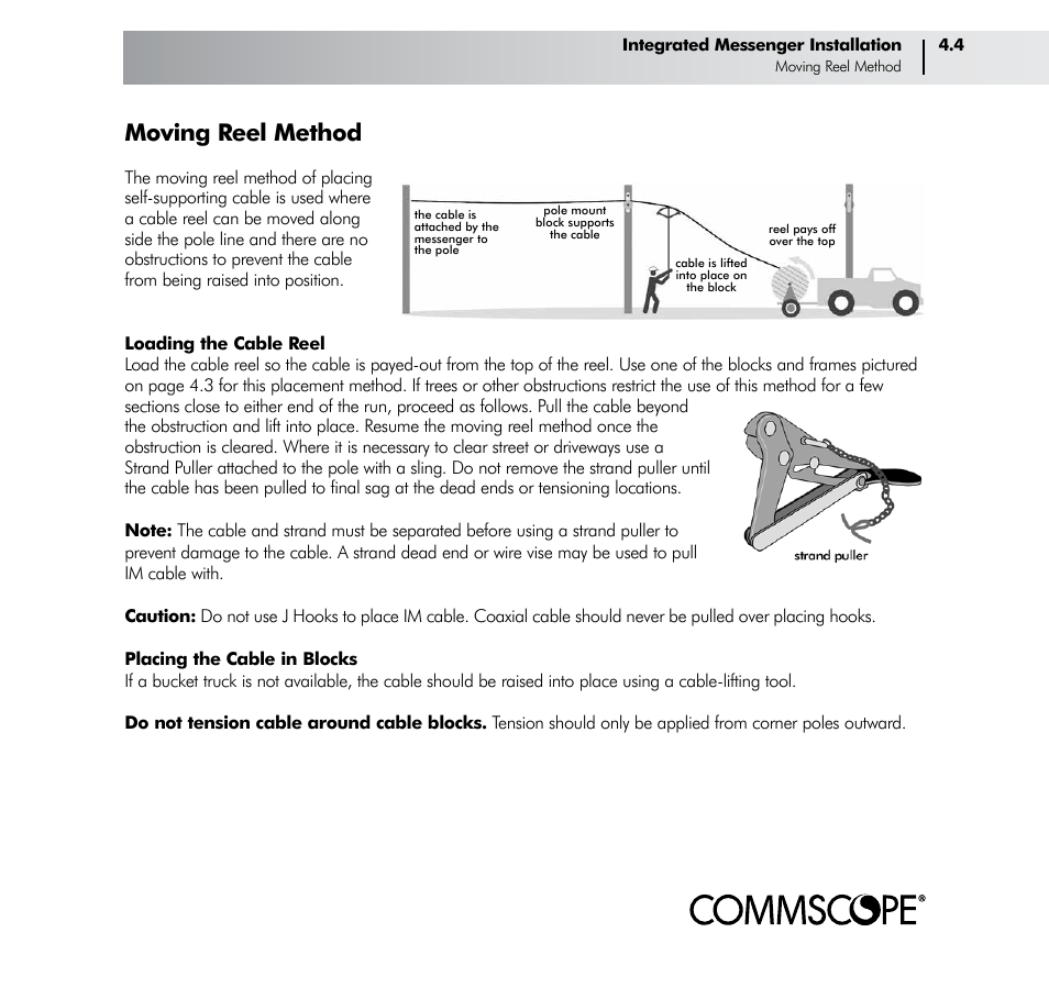 Moving reel method | CommScope Trunk & Distribution Cable User Manual | Page 33 / 74