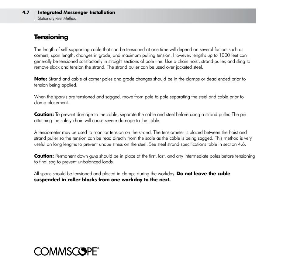 Tensioning | CommScope Trunk & Distribution Cable User Manual | Page 36 / 74