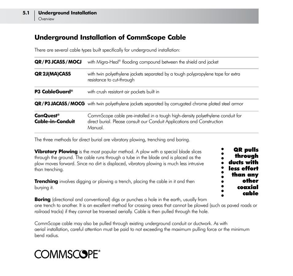 Underground installation of commscope cable | CommScope Trunk & Distribution Cable User Manual | Page 42 / 74