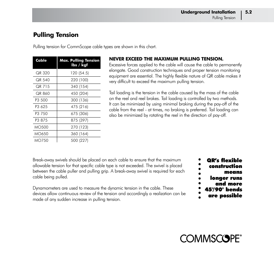 Pulling tension | CommScope Trunk & Distribution Cable User Manual | Page 43 / 74