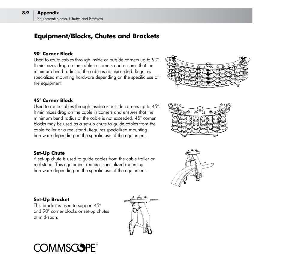 Equipment/blocks, chutes and brackets | CommScope Trunk & Distribution Cable User Manual | Page 68 / 74