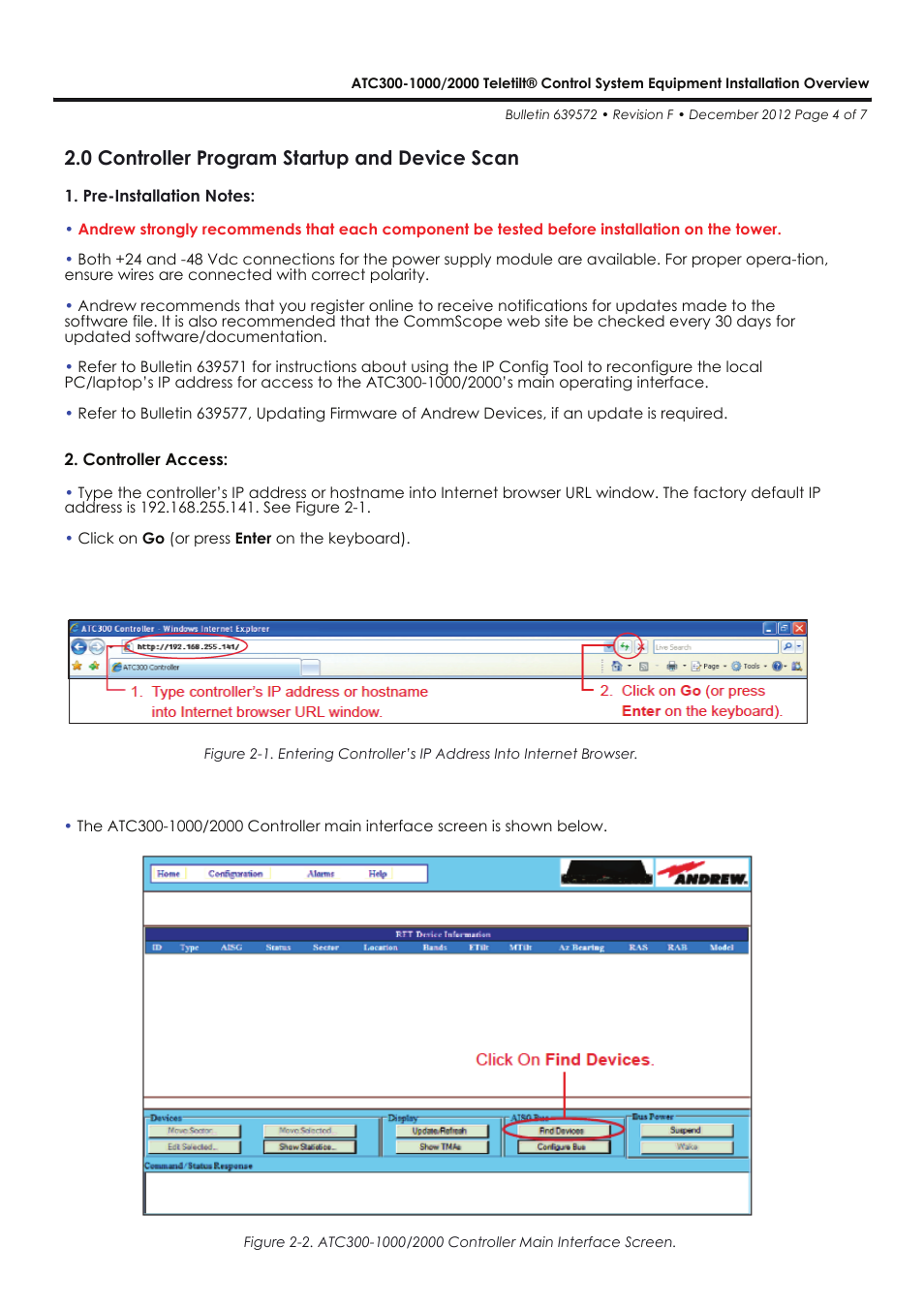 0 controller program startup and device scan | CommScope ATC300-2000 User Manual | Page 4 / 7