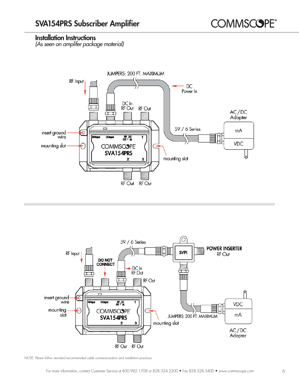 Sva154prs subscriber amplifier, Installation instructions | CommScope RF Connectivity Products User Manual | Page 7 / 15