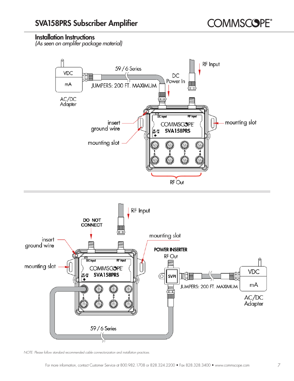 Sva158prs subscriber amplifier, Installation instructions | CommScope RF Connectivity Products User Manual | Page 8 / 15