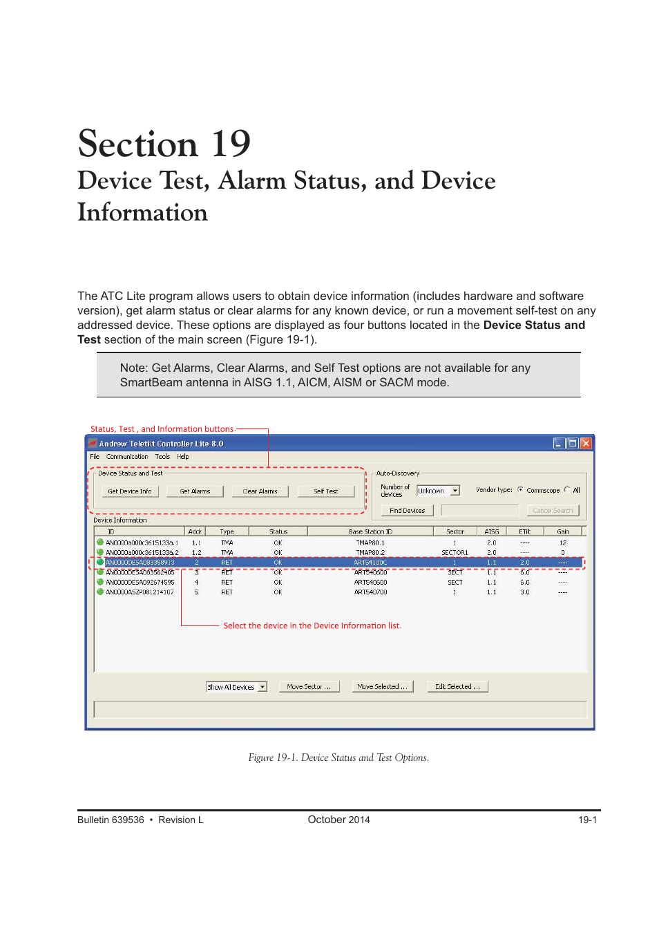 Device test, alarm status, and device information | CommScope ATC200-LITE-USB User Manual | Page 121 / 150