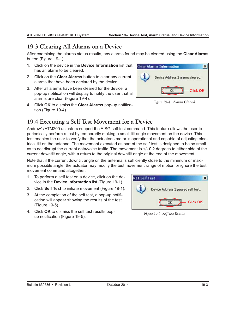 4 executing a self test movement for a device, 3 clearing all alarms on a device | CommScope ATC200-LITE-USB User Manual | Page 123 / 150