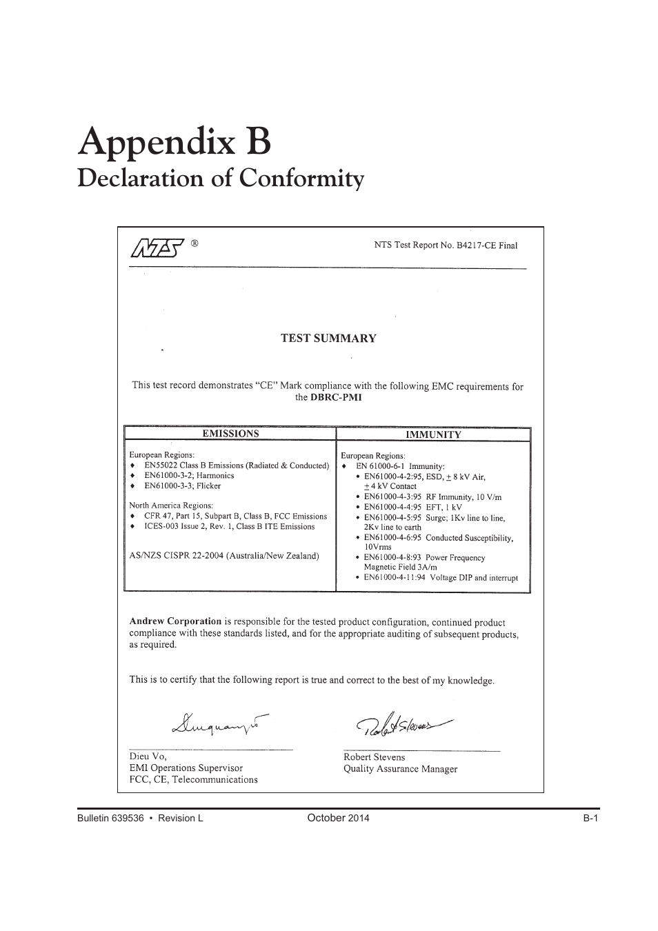 Appendix b, Declaration of conformity | CommScope ATC200-LITE-USB User Manual | Page 147 / 150