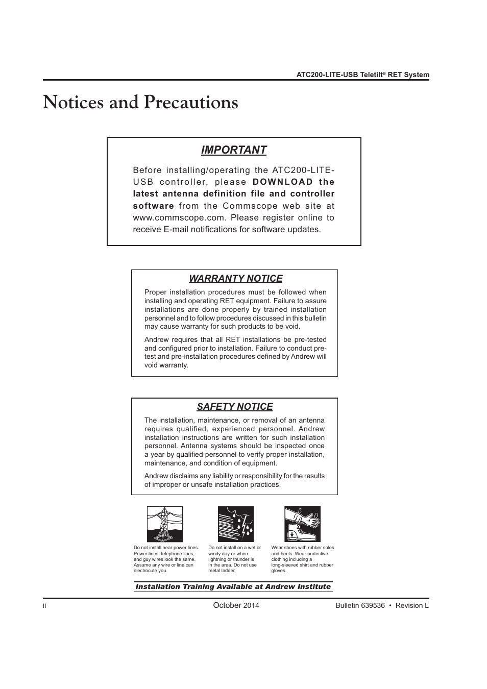 Notices and precautions, Important | CommScope ATC200-LITE-USB User Manual | Page 4 / 150