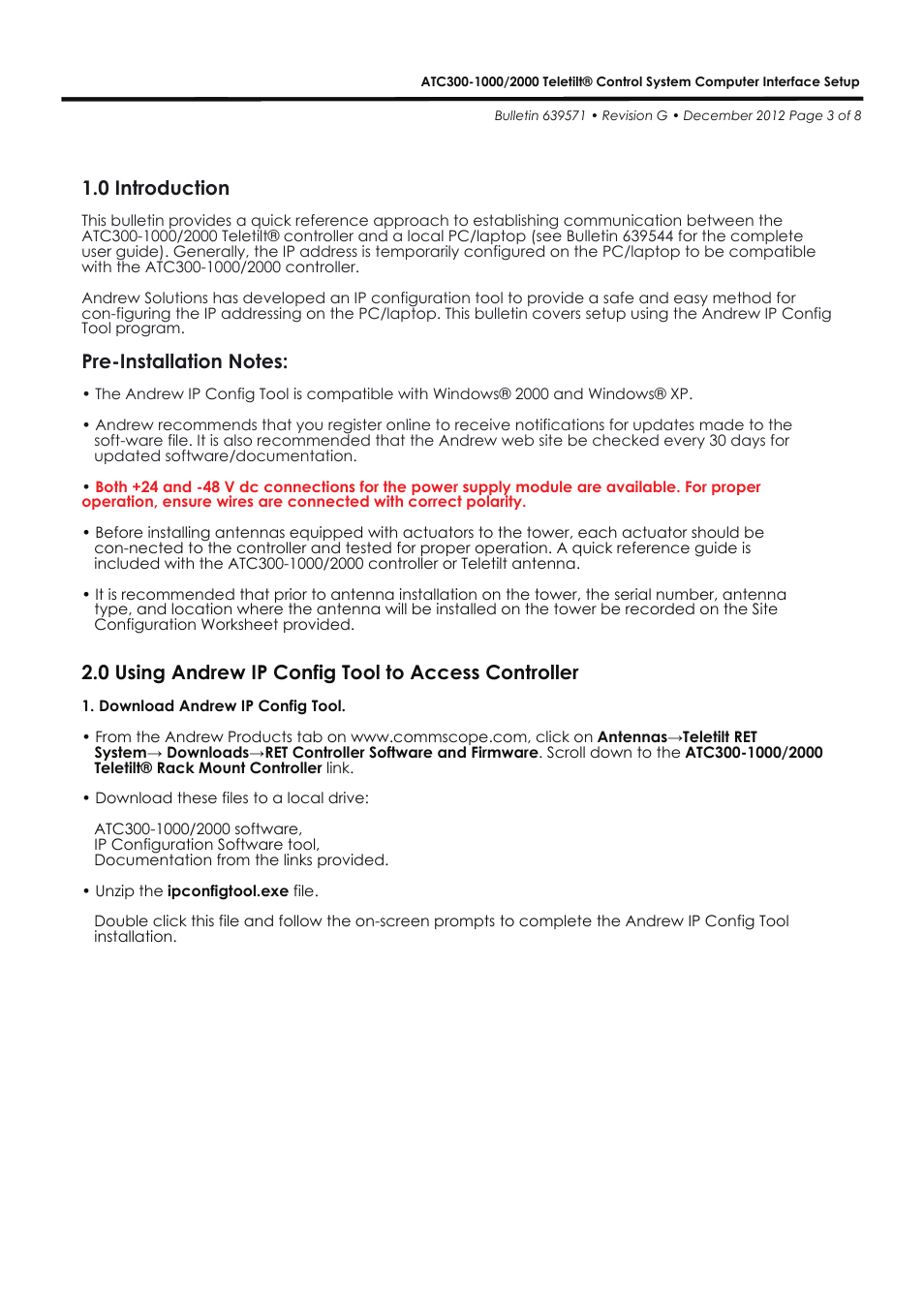 0 introduction, 0 using andrew ip config tool to access controller | CommScope ATC300-2000 User Manual | Page 3 / 8