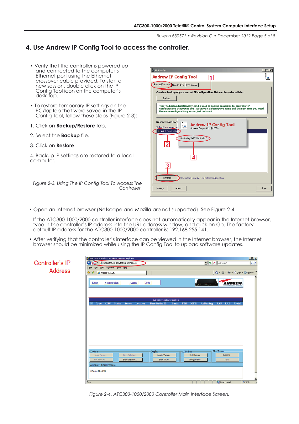 Use andrew ip config tool to access the controller | CommScope ATC300-2000 User Manual | Page 5 / 8