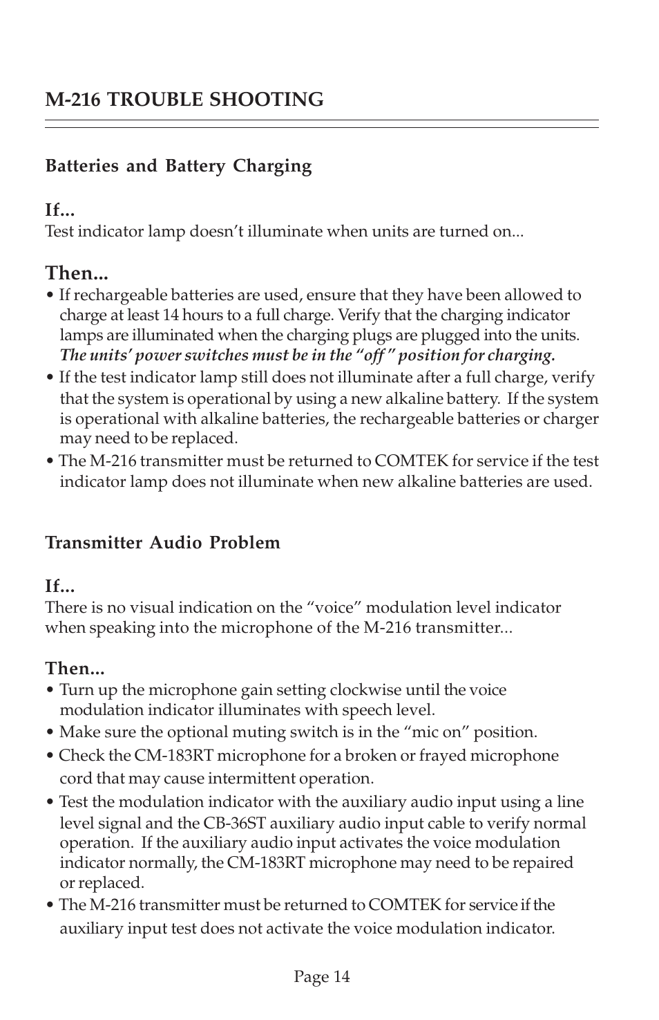 COMTEK M-216 User Manual | Page 16 / 20