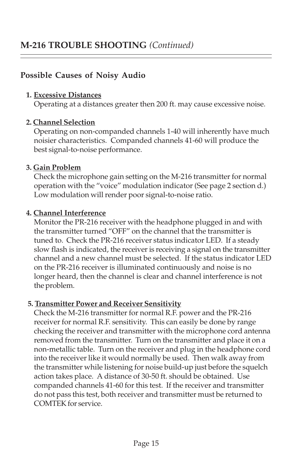 COMTEK M-216 User Manual | Page 17 / 20