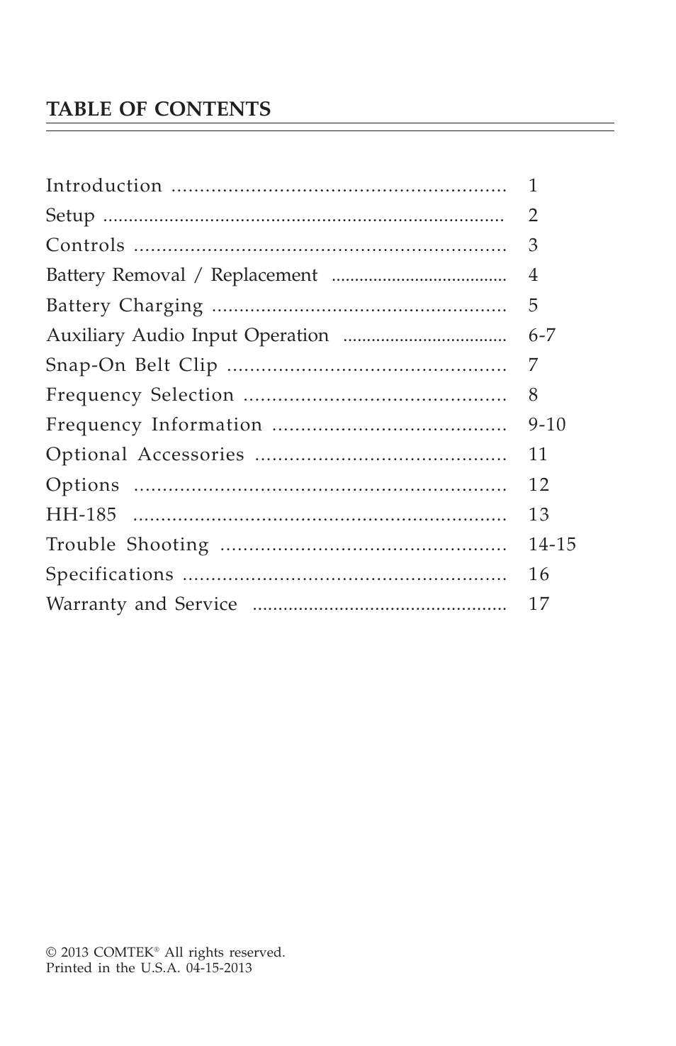 COMTEK M-216 User Manual | Page 2 / 20