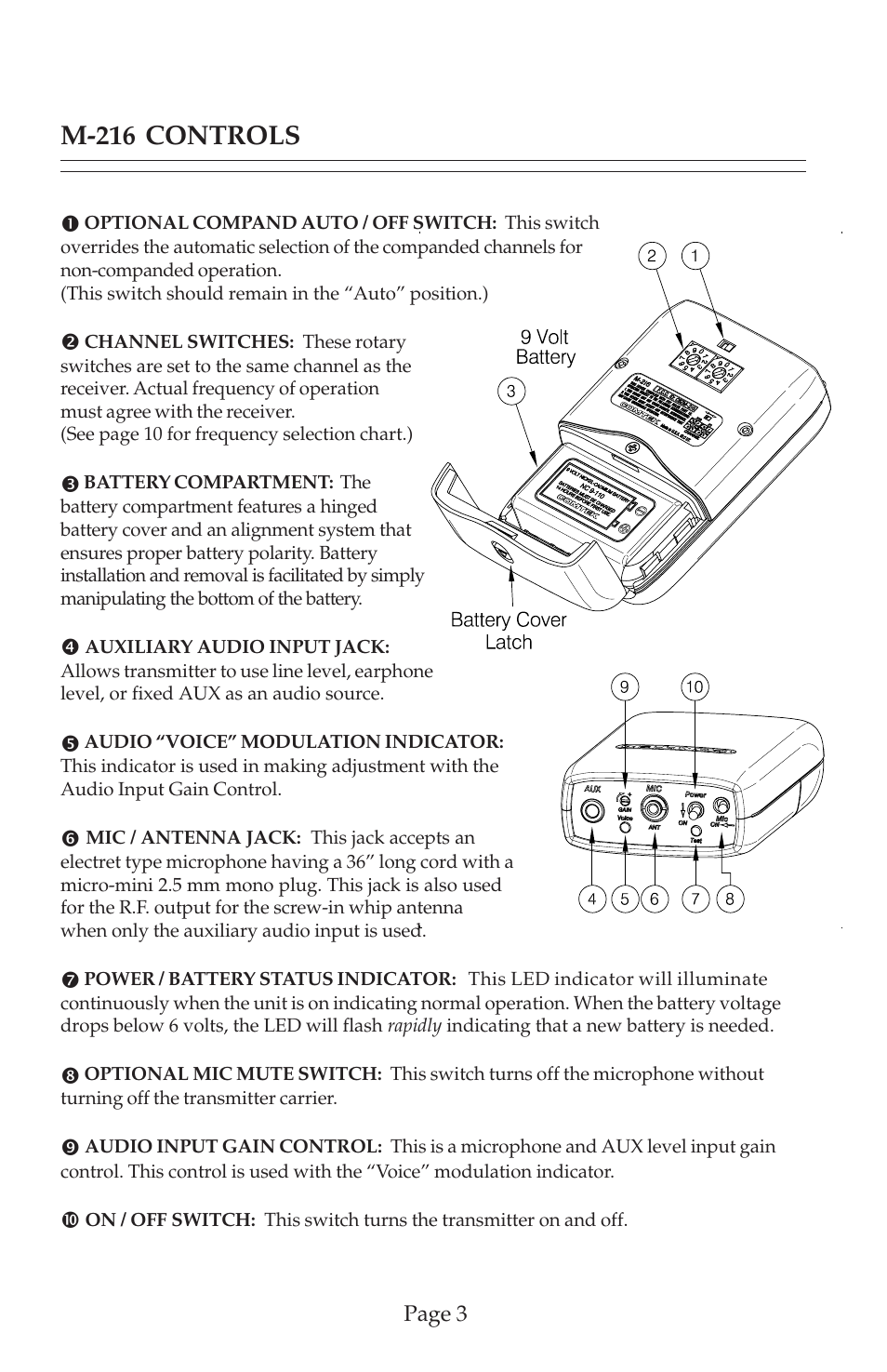 M-216 controls | COMTEK M-216 User Manual | Page 5 / 20