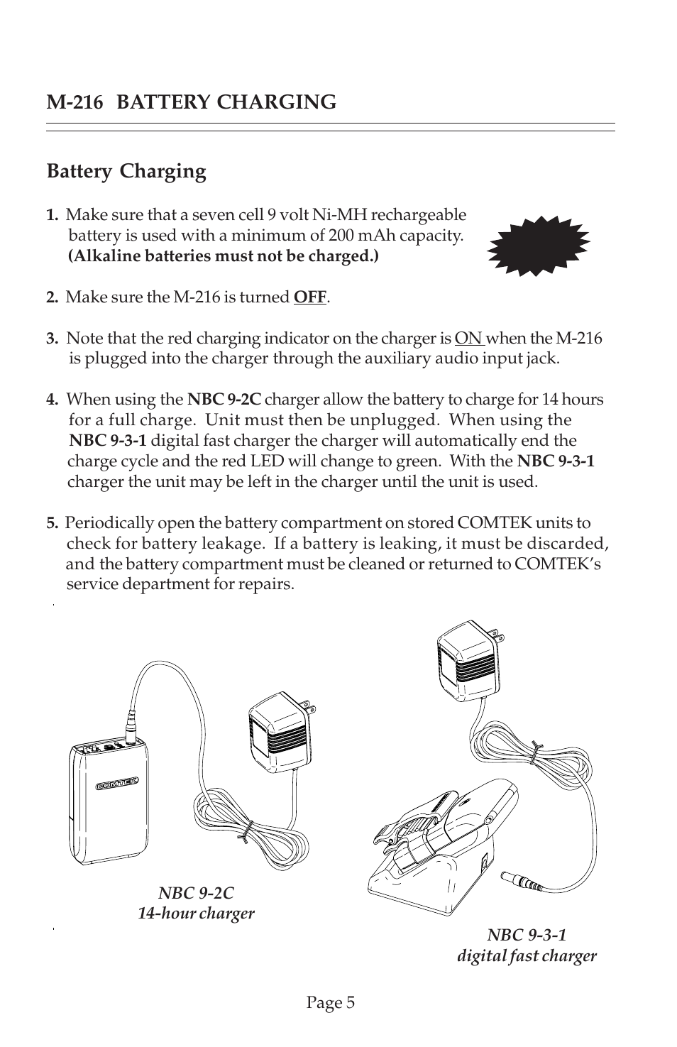 M-216 battery charging battery charging | COMTEK M-216 User Manual | Page 7 / 20