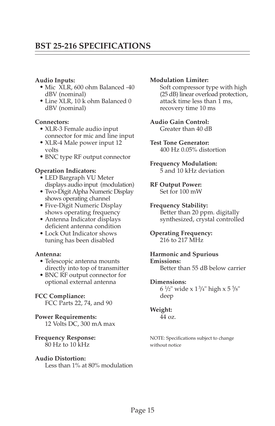 Page 15 | COMTEK BST 25-216 User Manual | Page 16 / 18