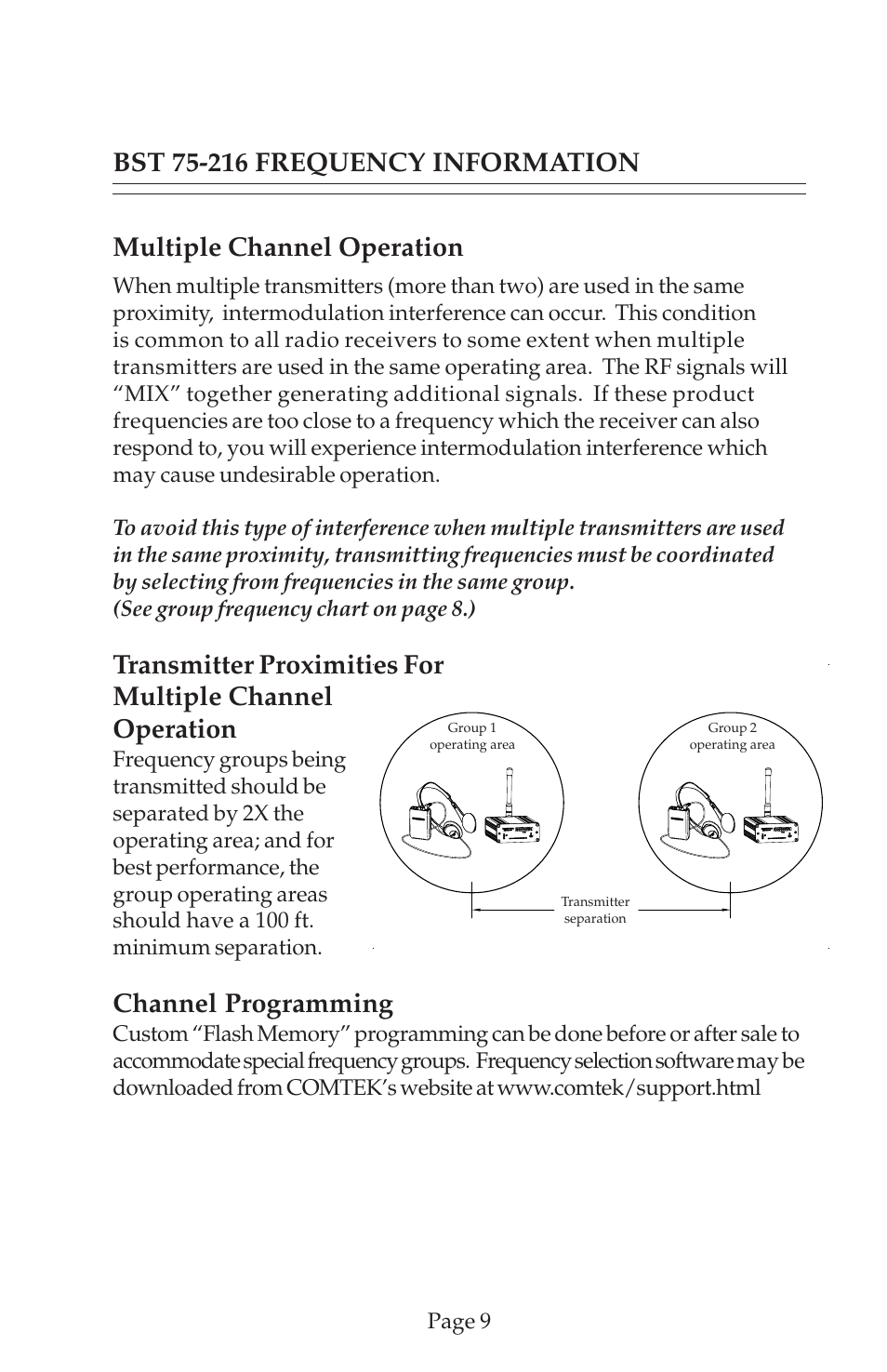 Multiple channel operation, Channel programming | COMTEK BST 75-216 User Manual | Page 11 / 16
