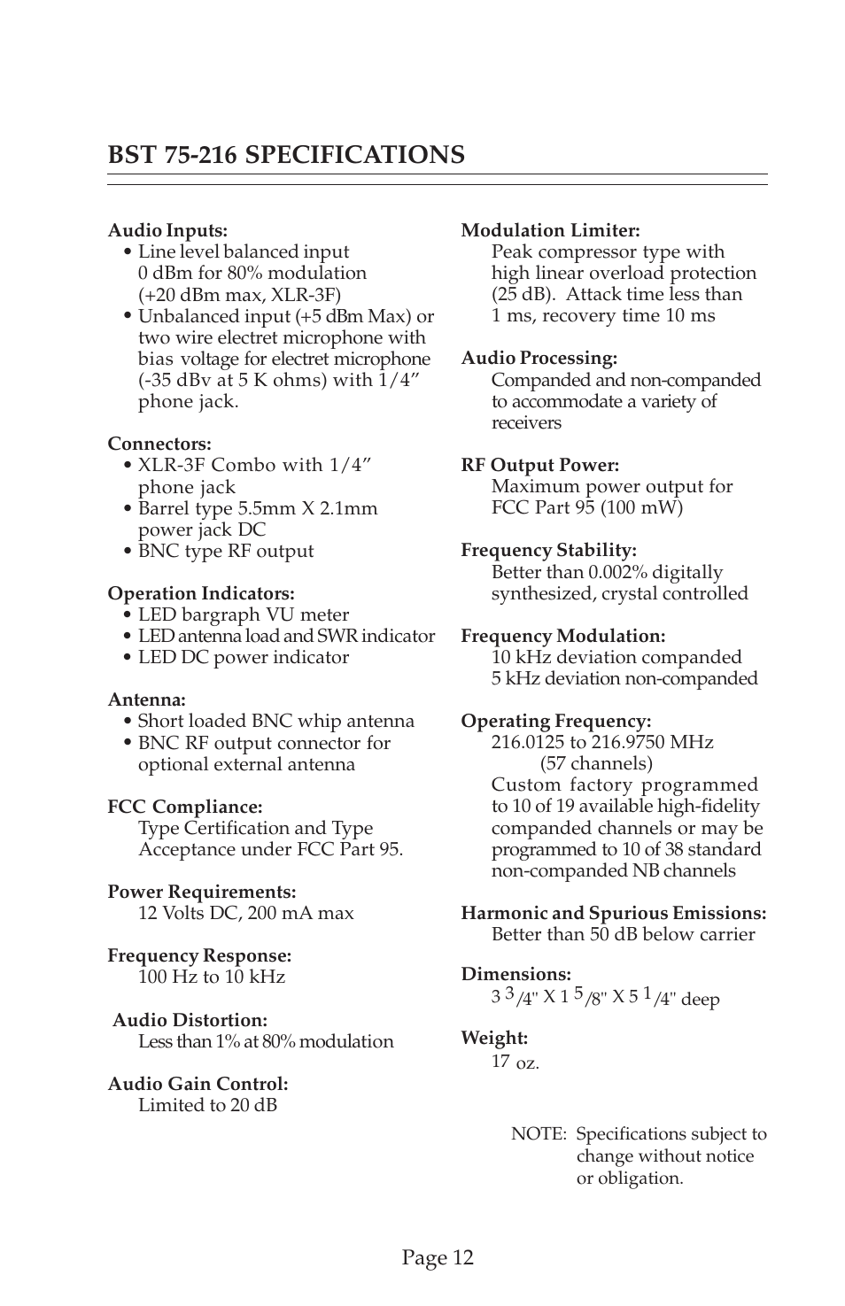 COMTEK BST 75-216 User Manual | Page 14 / 16