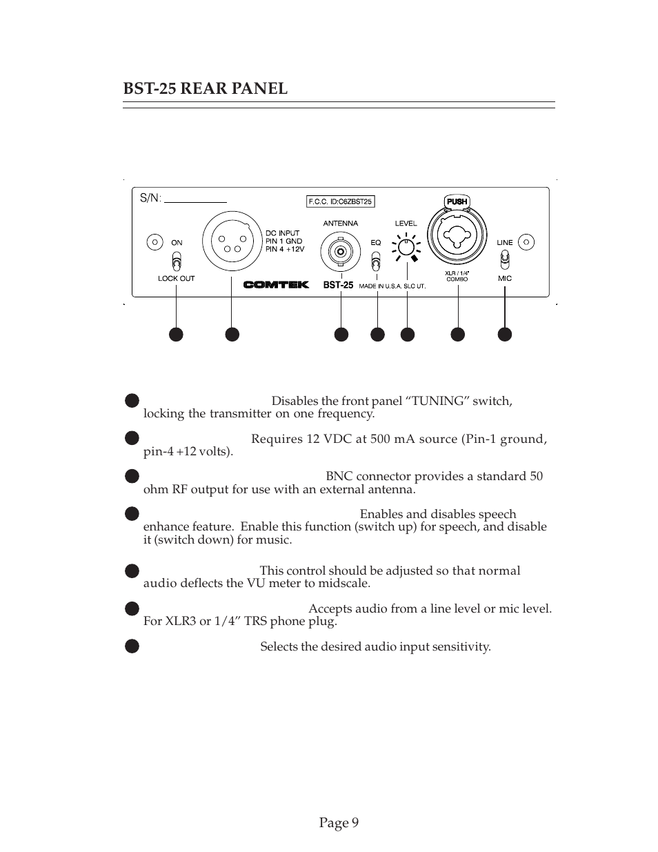 Bst-25 rear panel | COMTEK BST-25 User Manual | Page 10 / 18