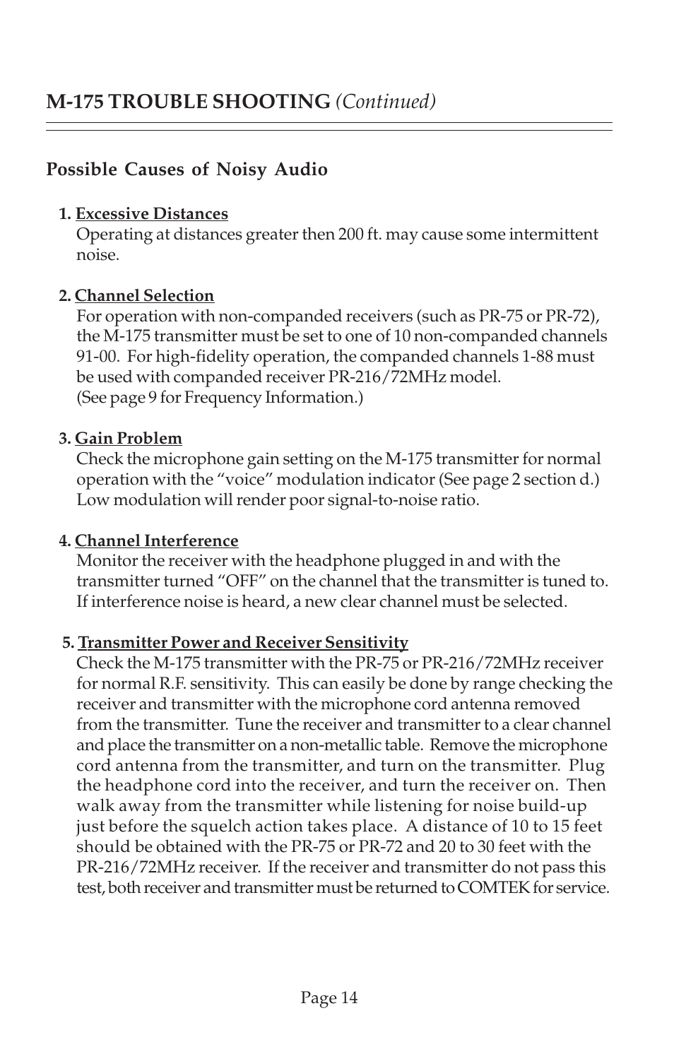 COMTEK M-175 User Manual | Page 16 / 19