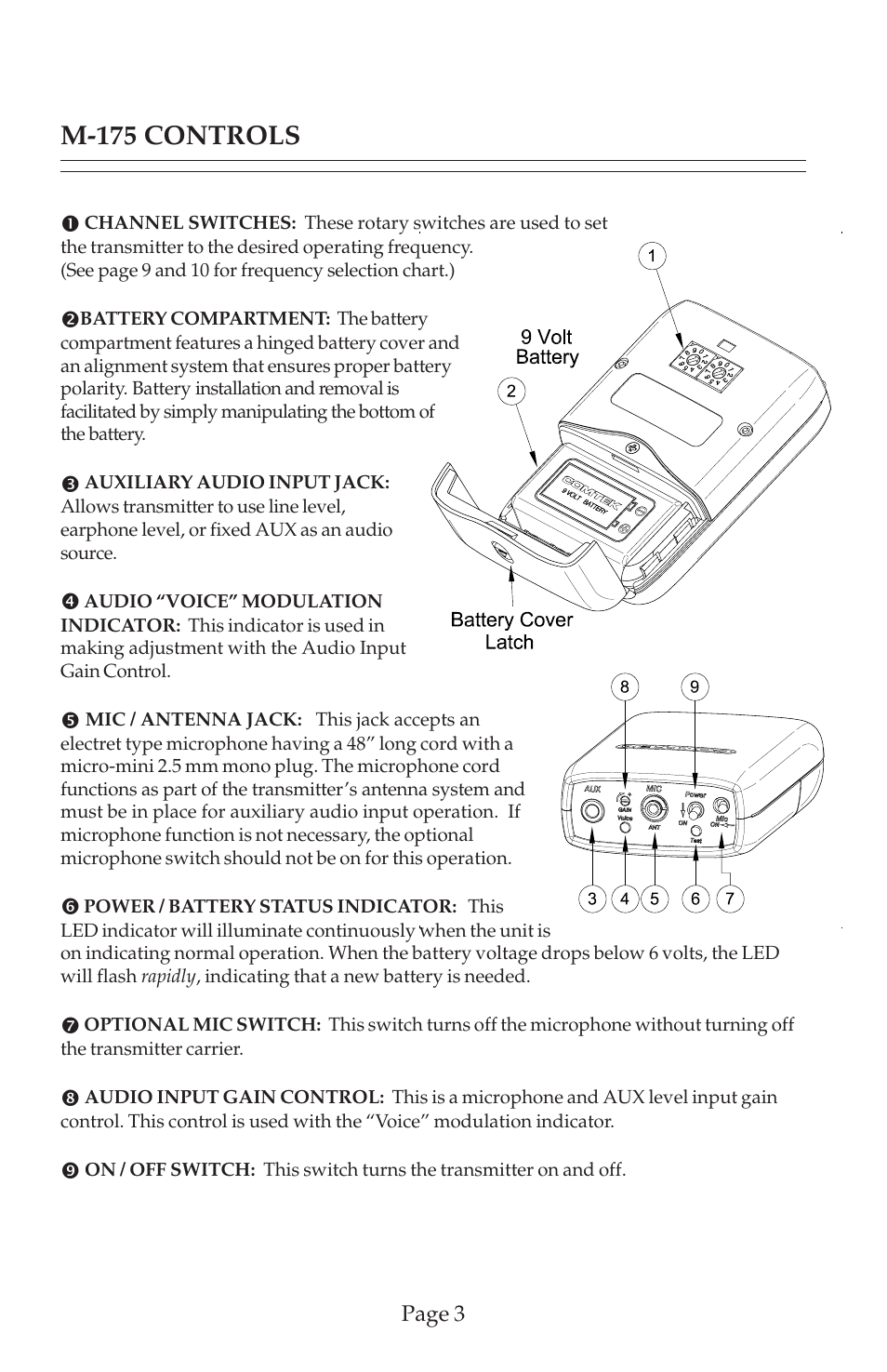 M-175 controls | COMTEK M-175 User Manual | Page 5 / 19