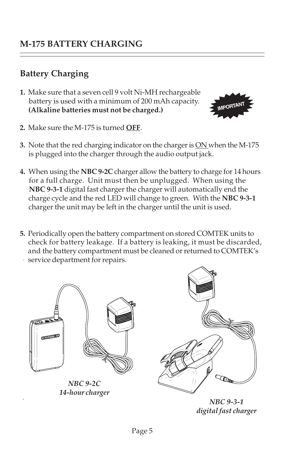 M-175 battery charging battery charging | COMTEK M-175 User Manual | Page 7 / 19