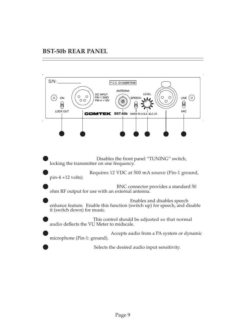 Bst-50b rear panel | COMTEK BST-50b User Manual | Page 10 / 14