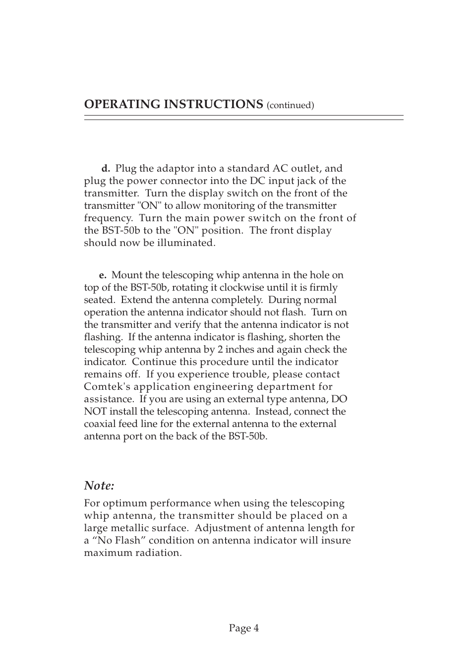 Operating instructions | COMTEK BST-50b User Manual | Page 5 / 14