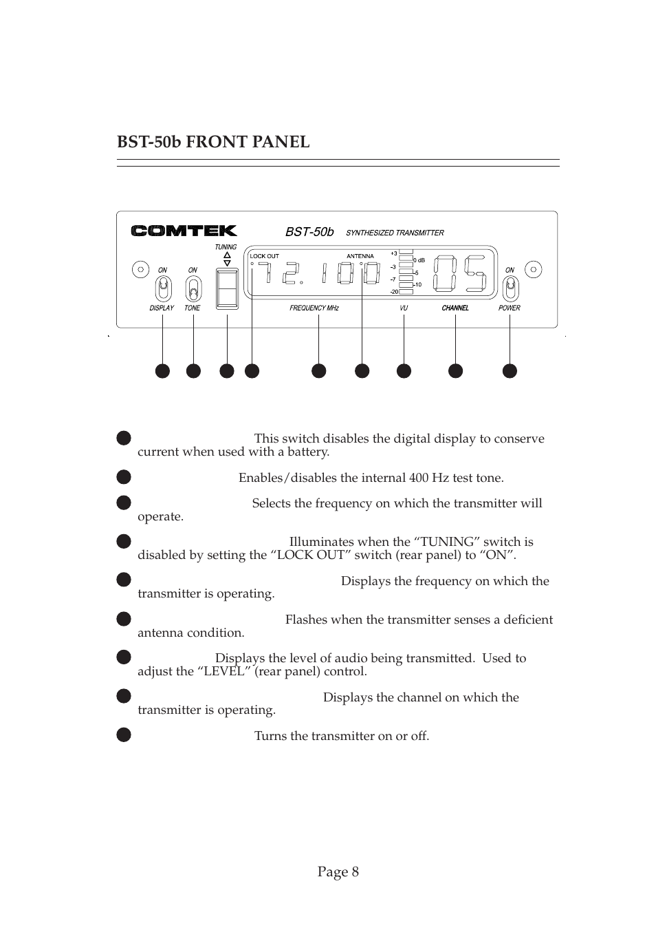 Bst-50b front panel | COMTEK BST-50b User Manual | Page 9 / 14