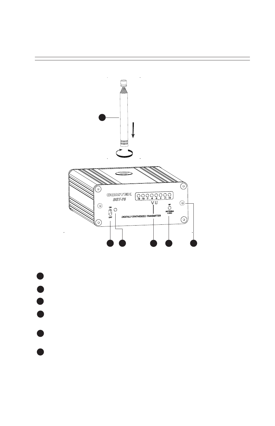 Bst-75 front panel | COMTEK BST-75 User Manual | Page 8 / 16
