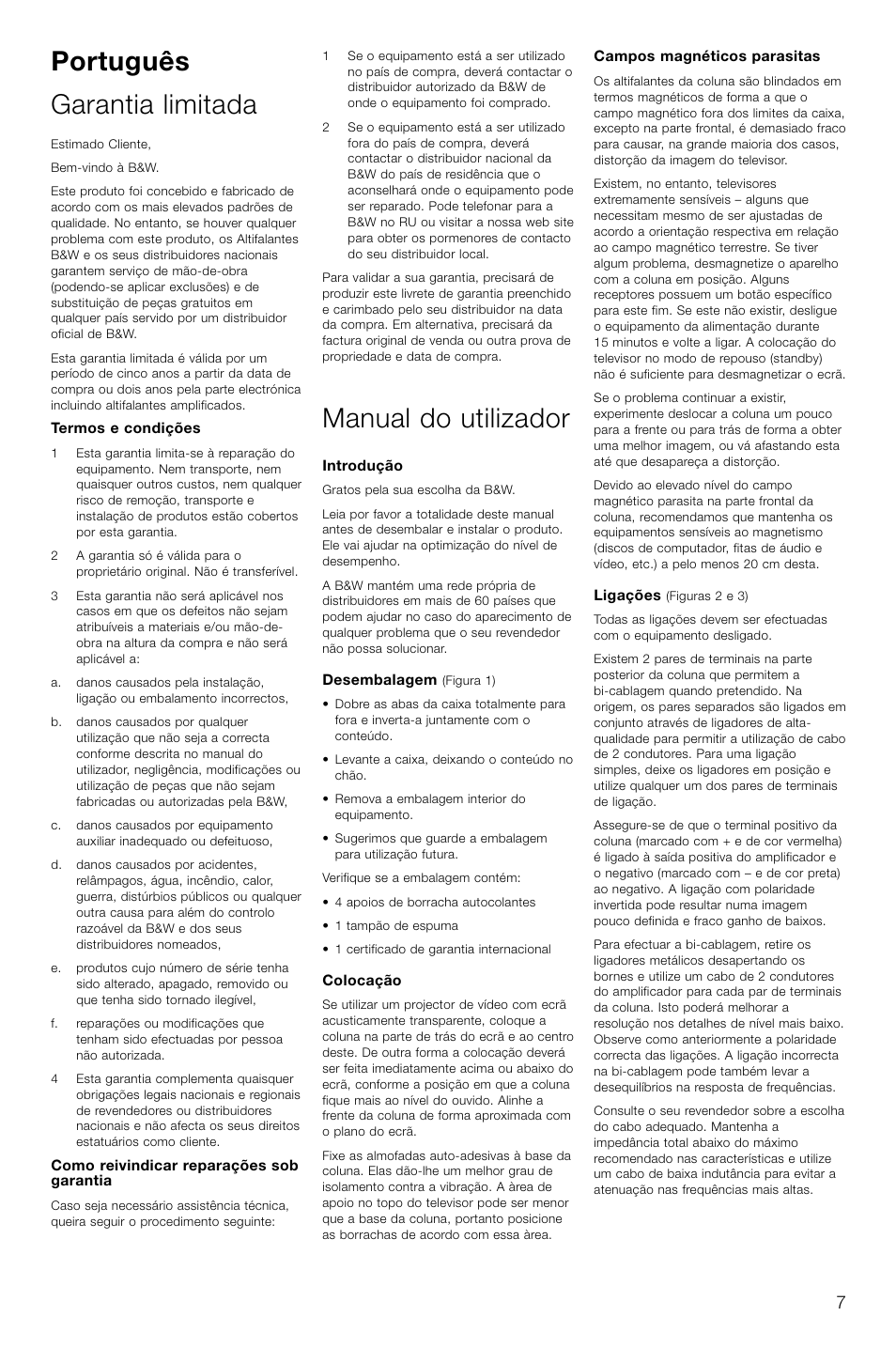 Português garantia limitada, Manual do utilizador | Bowers & Wilkins CMC User Manual | Page 10 / 28