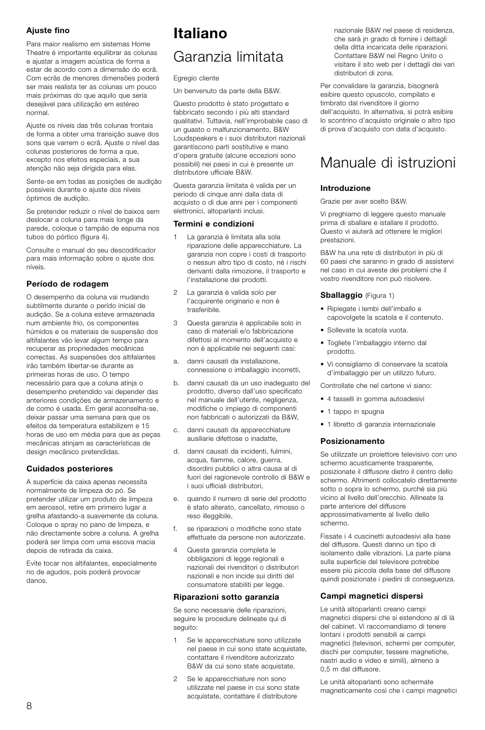 Italiano garanzia limitata, Manuale di istruzioni | Bowers & Wilkins CMC User Manual | Page 11 / 28