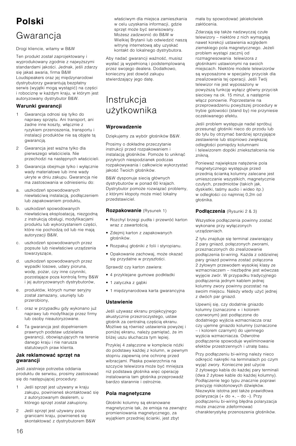 Polski gwarancja, Instrukcja uãytkownika | Bowers & Wilkins CMC User Manual | Page 19 / 28