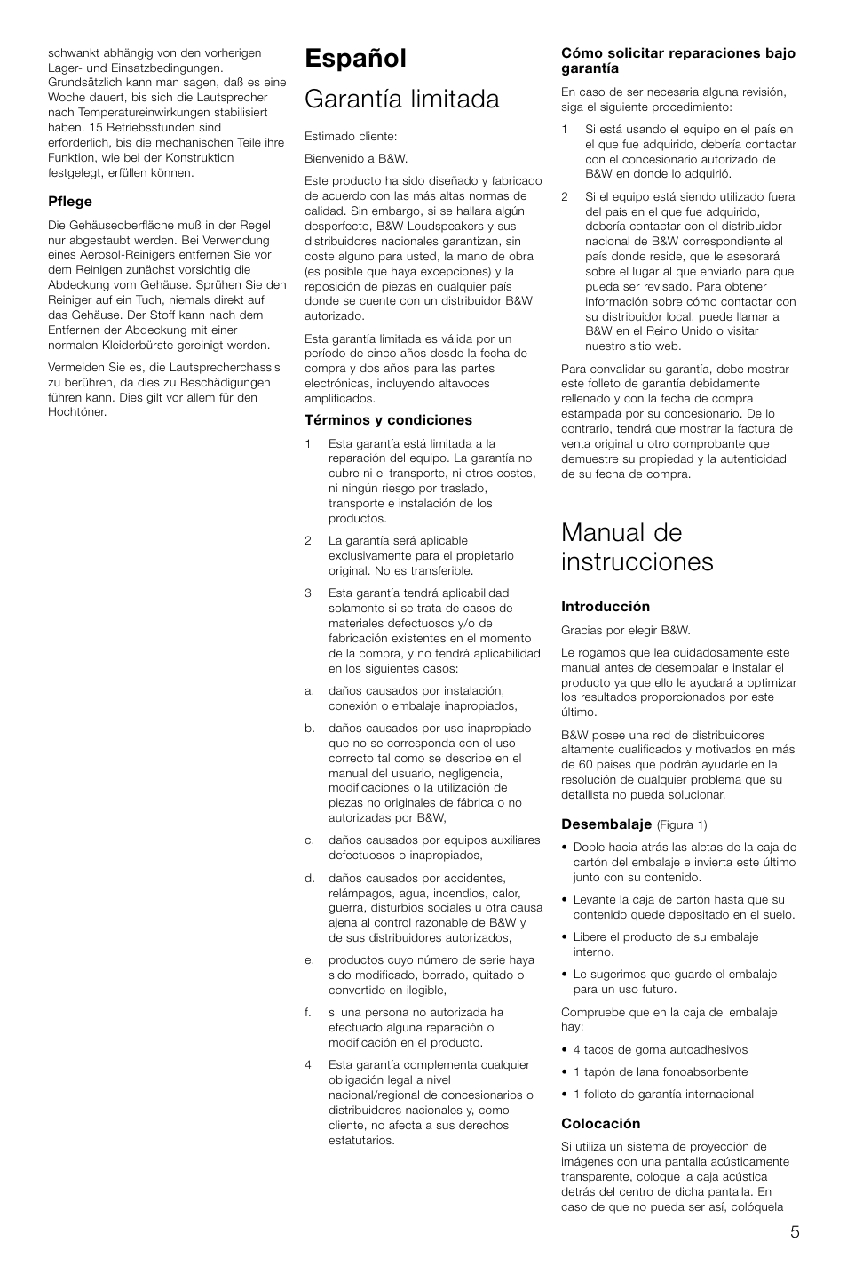 Español garantía limitada, Manual de instrucciones | Bowers & Wilkins CMC User Manual | Page 8 / 28