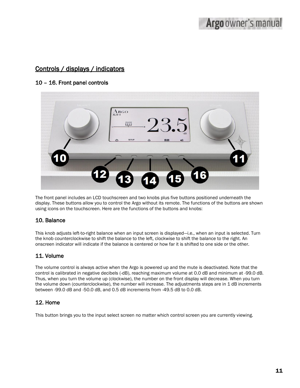 Controls / displays / indicators | Constellation Audio Argo User Manual | Page 11 / 20