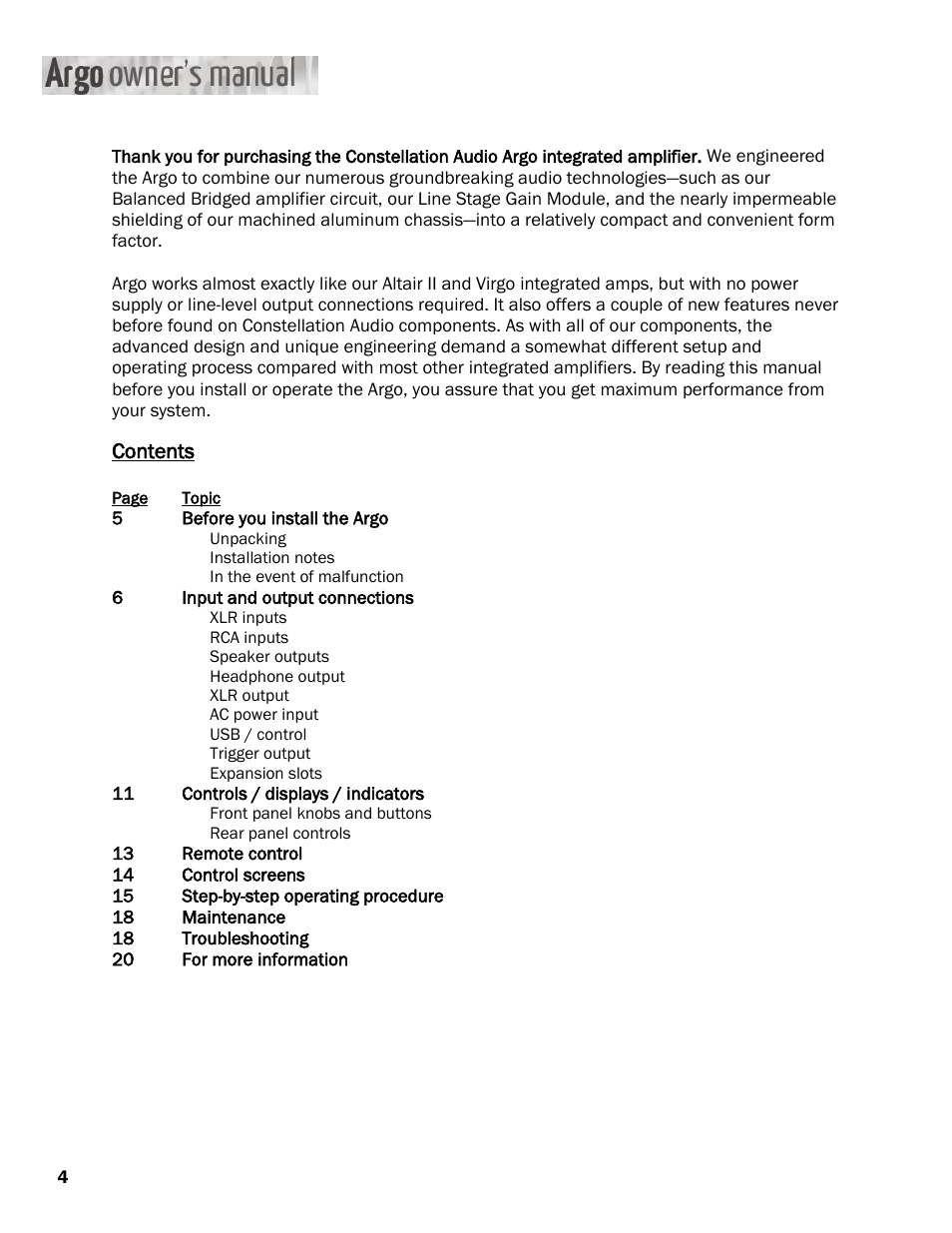 Constellation Audio Argo User Manual | Page 4 / 20