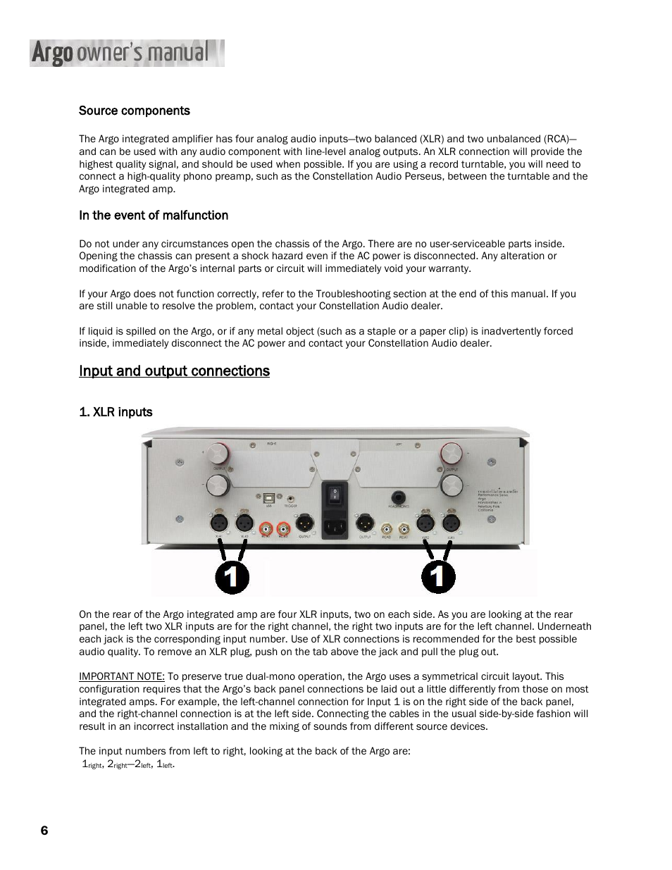 Input and output connections | Constellation Audio Argo User Manual | Page 6 / 20